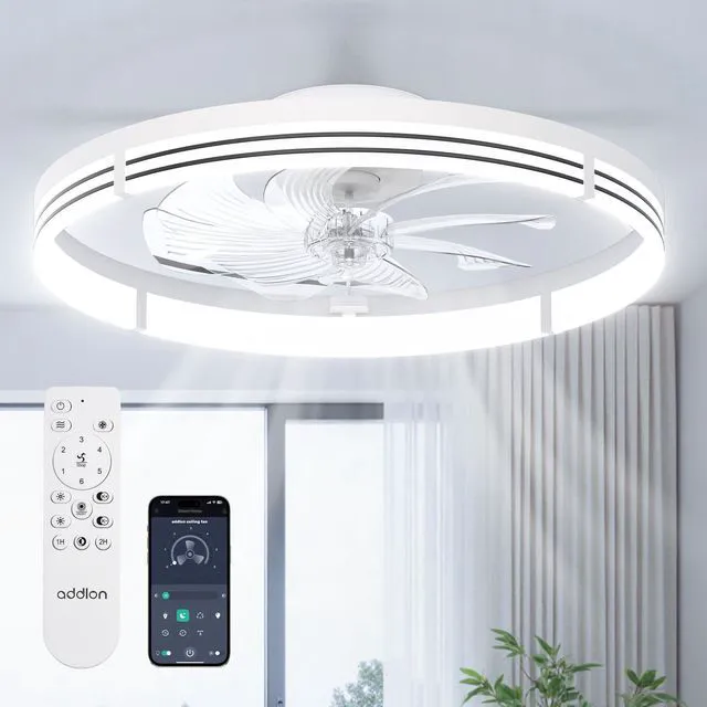 Main image of 24" Low Profile Fandelier Ceiling Fans with Lights and Remote, White Wider Airflow, 3000-6000K Dimmable LED, 6 Speeds, Reversible DC Motor, Remote and App Control, Memory Function, Timer, Quiet