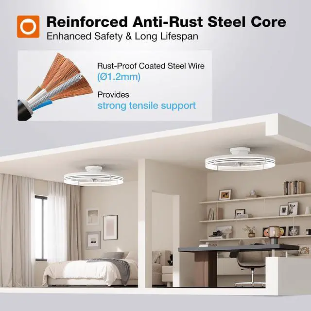 Alt view image 4 of 7 - 24" Low Profile Fandelier Ceiling Fans with Lights and Remote, White Wider Airflow, 3000-6000K Dimmable LED, 6 Speeds, Reversible DC Motor, Remote and App Control, Memory Function, Timer, Quiet