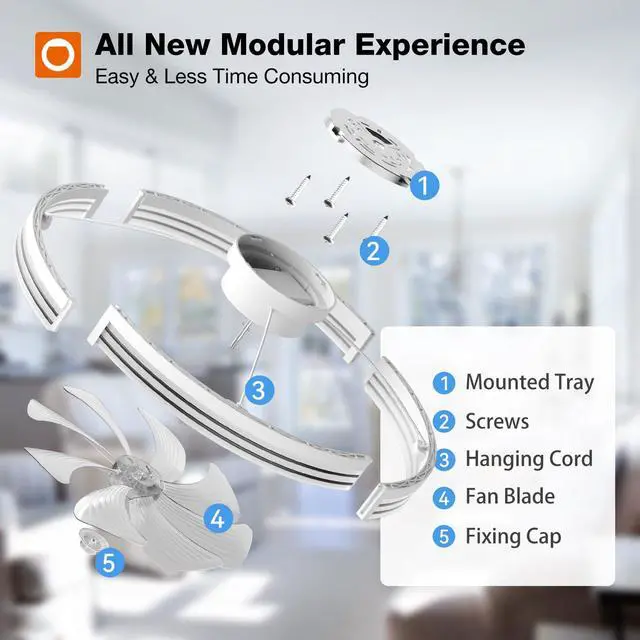 Alt view image 5 of 7 - 24" Low Profile Fandelier Ceiling Fans with Lights and Remote, White Wider Airflow, 3000-6000K Dimmable LED, 6 Speeds, Reversible DC Motor, Remote and App Control, Memory Function, Timer, Quiet