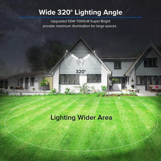 Alt view image 2 of 7 - Motion Sensor Outdoor Lights 7000LM Security Lights 55W Super Bright LED, 5000K Dusk to Dawn Flood Light, 4 Modes,320° Wide Angle,Yard, Patio, Garage, Doorways Wired Not Solar