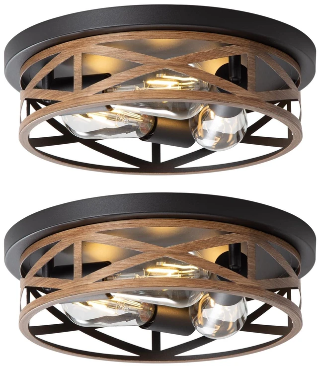 Main image of 13 inch Flush Mount Ceiling Light Fixtures,3-Light Modern Hallway Light Fixtures Ceiling, Wood Grain Light Fixture Ceiling Mount for Farmhouse,Kitchen, Bedroom 2 Pack