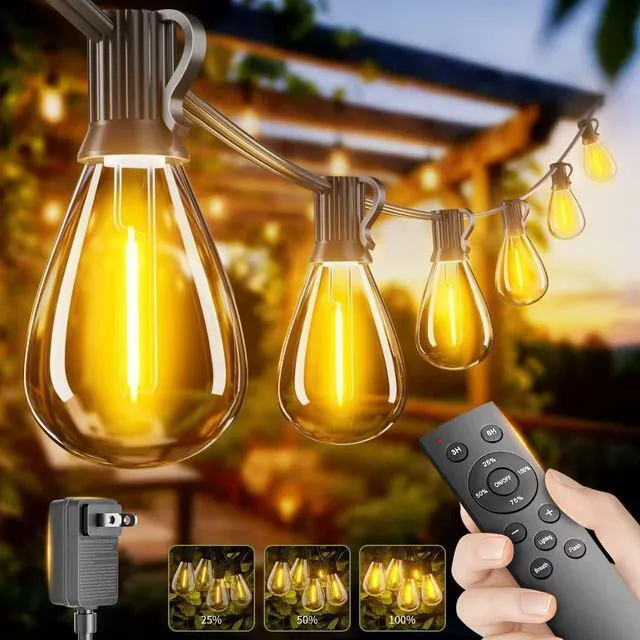 Main image of 200FT Outdoor String Lights with Remote & Dimmable, 72+2 Shatterproof Waterproof Bulbs, Dimmable Outside Hanging Patio Lights for Backyard, Porch, Deck, Garden 2700K Warm White