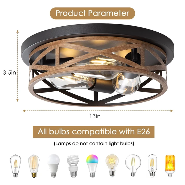 Alt view image 5 of 7 - 13 inch Flush Mount Ceiling Light Fixtures,3-Light Modern Hallway Light Fixtures Ceiling, Wood Grain Light Fixture Ceiling Mount for Farmhouse,Kitchen, Bedroom 2 Pack