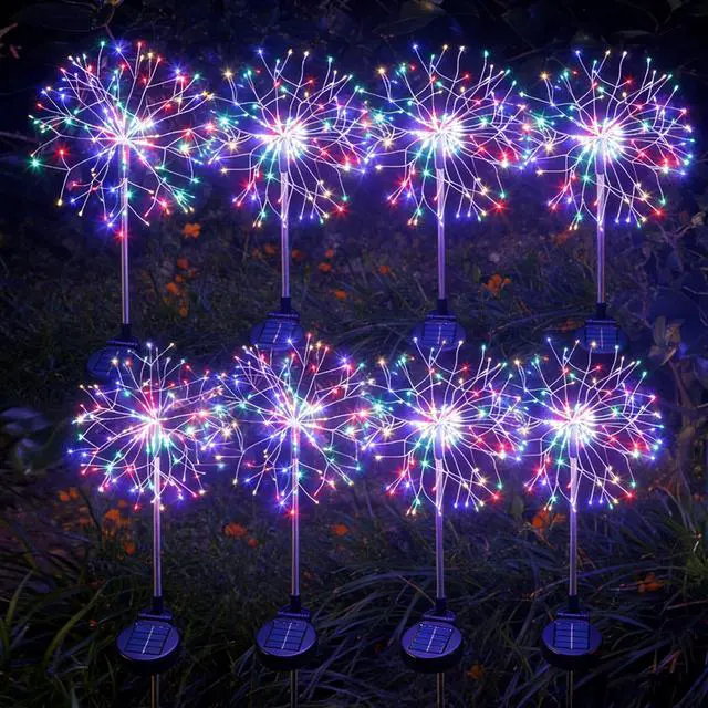 Main image of Solar Garden Lights Outdoor Yard Decorations, 8 Pack 150Leds Pathway Lights, Fairy Firework Stake Light for Garden, Patio, Pathway, Flowerbed Multicolor