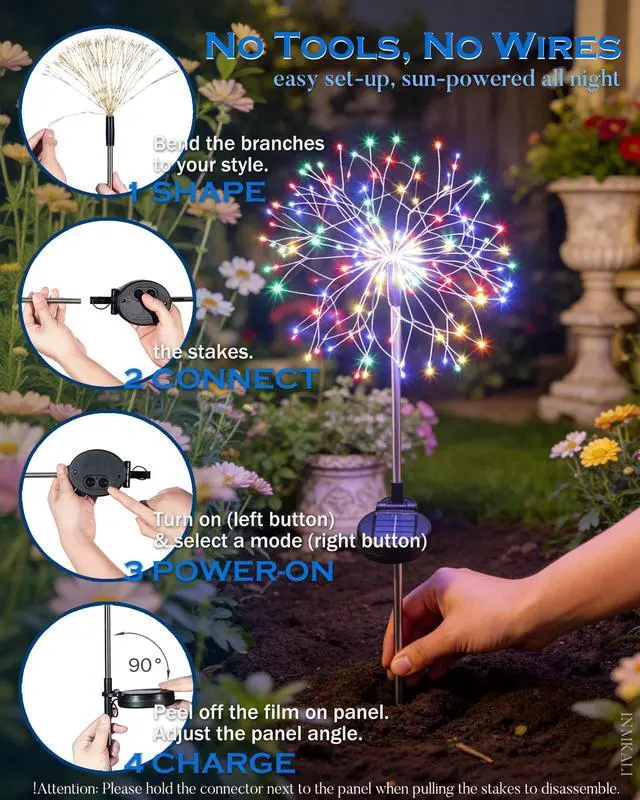 Alt view image 5 of 7 - Solar Garden Lights Outdoor Yard Decorations, 8 Pack 150Leds Pathway Lights, Fairy Firework Stake Light for Garden, Patio, Pathway, Flowerbed Multicolor