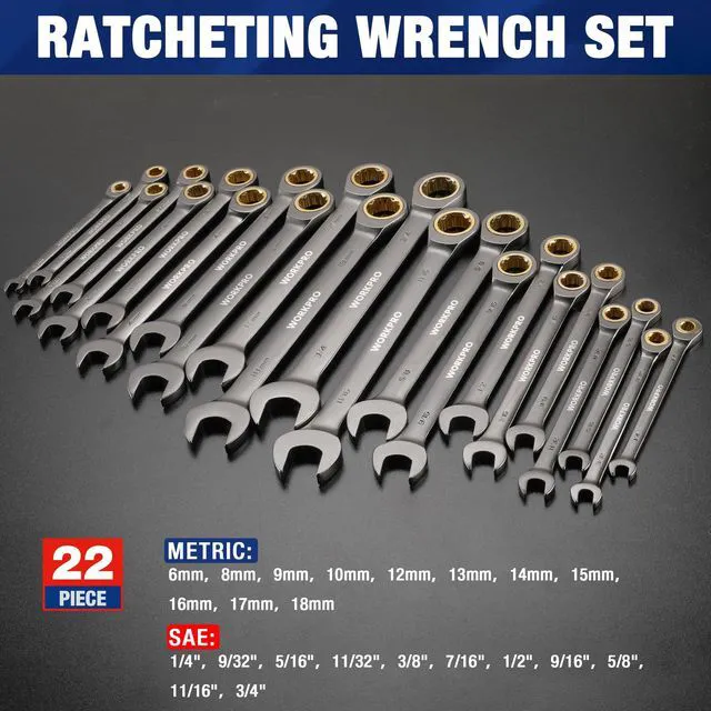 Alt view image 2 of 7 - 22 PCS Ratchet Combination Wrench Set with Tool Box, Nickel Plating with Organizer Box, Metric 6-18mm & SAE 1/4-3/4", 72-Teeth, For Home Project, Auto Repair, Plumbing, Construction, Machinery
