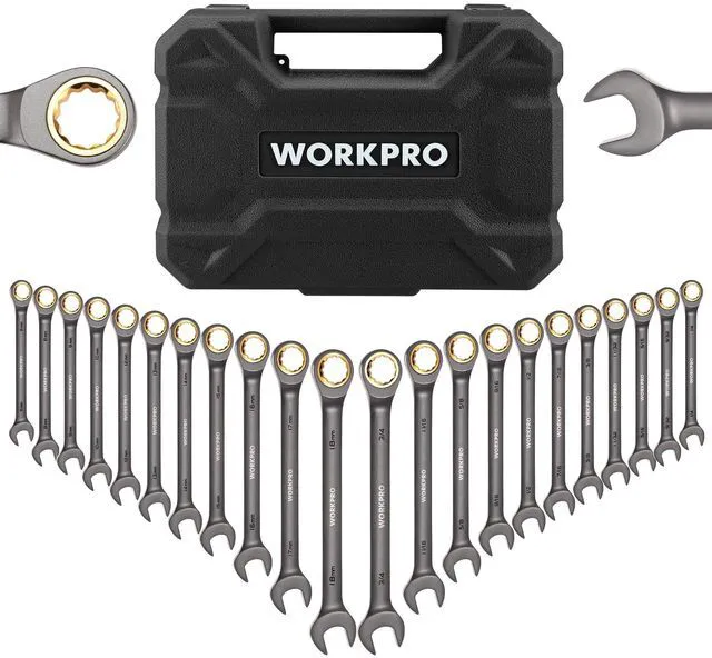 Main image of 22 PCS Ratchet Combination Wrench Set with Tool Box, Nickel Plating with Organizer Box, Metric 6-18mm & SAE 1/4-3/4", 72-Teeth, For Home Project, Auto Repair, Plumbing, Construction, Machinery