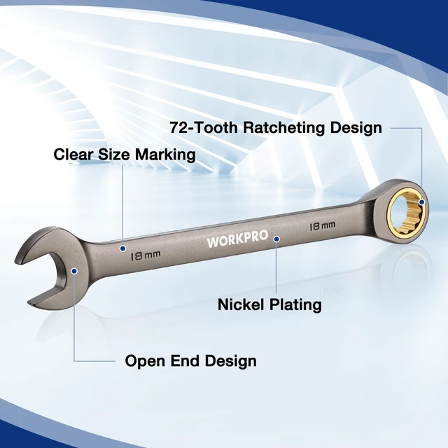 Alt view image 7 of 7 - 22 PCS Ratchet Combination Wrench Set with Tool Box, Nickel Plating with Organizer Box, Metric 6-18mm & SAE 1/4-3/4", 72-Teeth, For Home Project, Auto Repair, Plumbing, Construction, Machinery