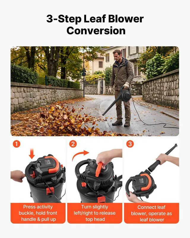 Alt view image 3 of 7 - 3-in-1 Shop Vac, 8 Gallon Wet Dry Shop Vacuum, 4.5 Peak HP Portable Vacuum Cleaner with Blower, Dual-Filter, 950W Input Power, 1.25in x 7ft Hose, 9.8ft Cord for Jobsite, Workshop, Garage, Home