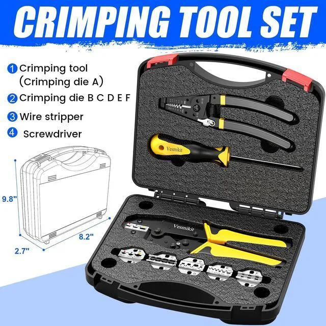 Alt view image 3 of 7 - Crimping Tool Set 8PCS - Ratchet Wire Crimping Tool for Heat Shrink,Insulated Nylon,Non-Insulated,wire ferrules,Open Barrel Terminals,Solar Connectors - Crimper with 6 Interchangeable Die