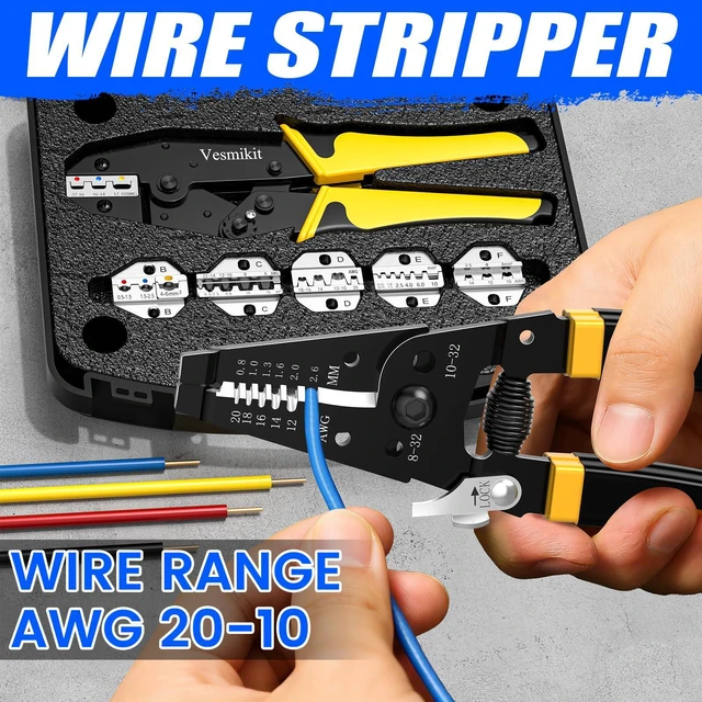 Alt view image 5 of 7 - Crimping Tool Set 8PCS - Ratchet Wire Crimping Tool for Heat Shrink,Insulated Nylon,Non-Insulated,wire ferrules,Open Barrel Terminals,Solar Connectors - Crimper with 6 Interchangeable Die
