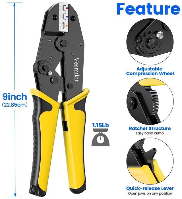 Alt view image 7 of 7 - Crimping Tool Set 8PCS - Ratchet Wire Crimping Tool for Heat Shrink,Insulated Nylon,Non-Insulated,wire ferrules,Open Barrel Terminals,Solar Connectors - Crimper with 6 Interchangeable Die