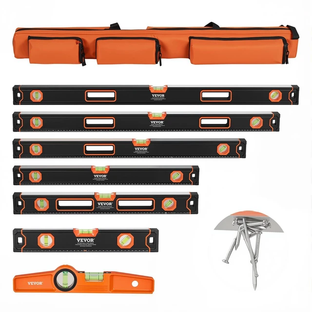 Main image of 6-Piece Torpedo Level, 78/48/32/24/16/10 Inch Box Levels Set, Bubble Vials Ruler for 45/90/180 Degree, Shock-Proof Aluminum Alloy Magnetic Leveler Tool, SAE/Metric Scale(Only 10-inch has magnet)