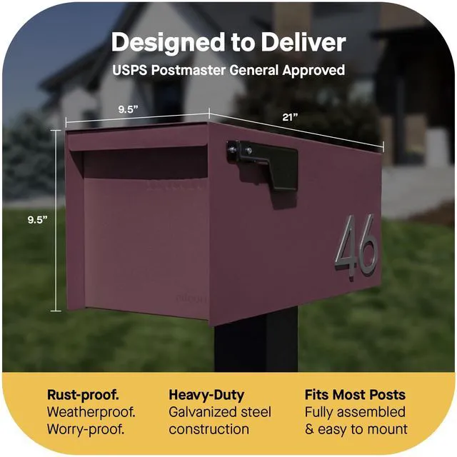 Alt view image 3 of 7 - Post Mount Outdoor Mailboxes - Large Decorative Mailbox for Letters and Packages - Weatherproof Construction - Durable Steel - Magnetic Closure - 9.5 H x 9.5 W x 20.75 D - Malbec