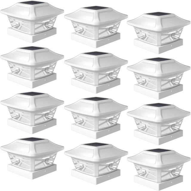 Main image of Renaissance Solar Outdoor Post Cap Lights, 4x4 5x5 6x6, Bright 12PK Pearl White, fence/deck/garden/patio posts, UV fade-protected plastic, auto-on, 7-8h runtime, cordless, IP44, 25lm warm white