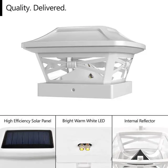 Alt view image 2 of 6 - Renaissance Solar Outdoor Post Cap Lights, 4x4 5x5 6x6, Bright 12PK Pearl White, fence/deck/garden/patio posts, UV fade-protected plastic, auto-on, 7-8h runtime, cordless, IP44, 25lm warm white