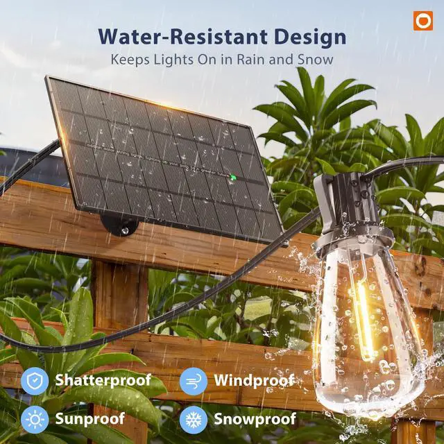 Alt view image 7 of 7 - 198FT(192+6) Solar String Lights Outdoor with Remote, Long-Lasting Waterproof Patio Lights, Dimmable & Timable Hanging Solar Light with 60 LED Bulbs for Outside, Yard, Garden, Camping, Gazebo