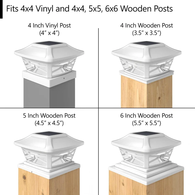 Alt view image 4 of 6 - Renaissance Solar Outdoor Post Cap Lights, 4x4 5x5 6x6, Bright 12PK Pearl White, fence/deck/garden/patio posts, UV fade-protected plastic, auto-on, 7-8h runtime, cordless, IP44, 25lm warm white