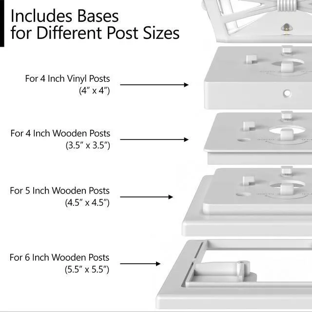 Alt view image 3 of 6 - Renaissance Solar Outdoor Post Cap Lights, 4x4 5x5 6x6, Bright 12PK Pearl White, fence/deck/garden/patio posts, UV fade-protected plastic, auto-on, 7-8h runtime, cordless, IP44, 25lm warm white