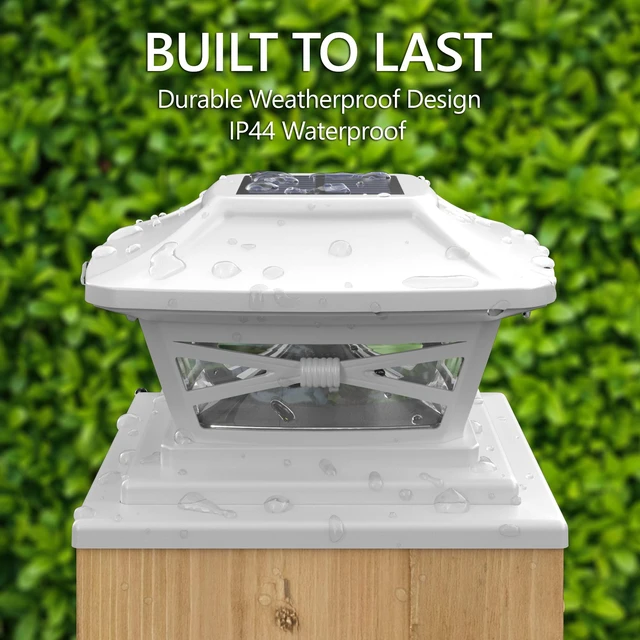 Alt view image 6 of 6 - Renaissance Solar Outdoor Post Cap Lights, 4x4 5x5 6x6, Bright 12PK Pearl White, fence/deck/garden/patio posts, UV fade-protected plastic, auto-on, 7-8h runtime, cordless, IP44, 25lm warm white