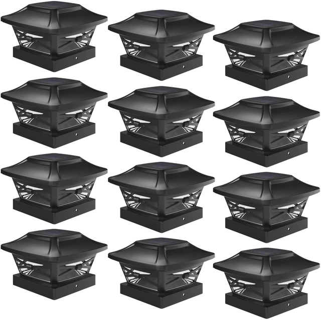 Main image of Renaissance Solar Outdoor Post Cap Lights - Includes Bases for 4x4 5x5 6x6 Posts - Bright LED Light - Slate Black (12 Pack)