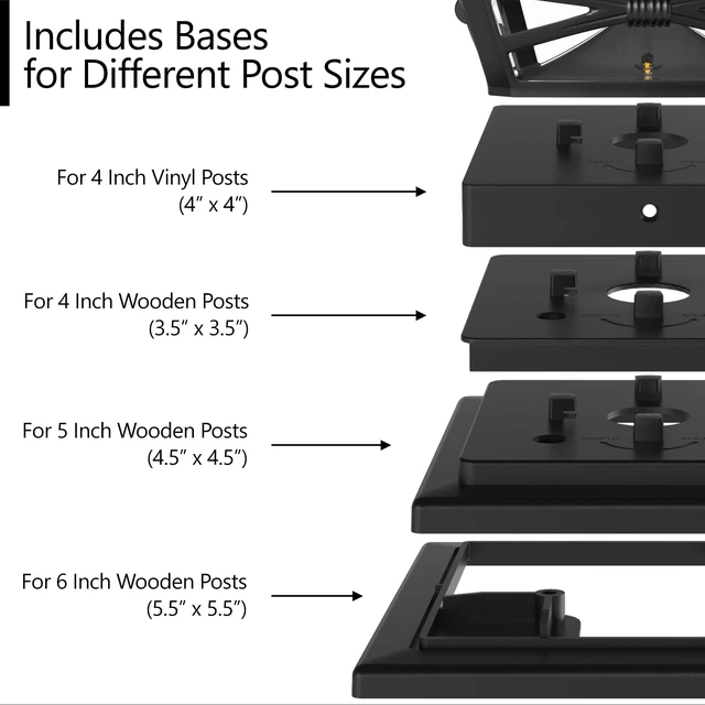 Alt view image 3 of 6 - Renaissance Solar Outdoor Post Cap Lights - Includes Bases for 4x4 5x5 6x6 Posts - Bright LED Light - Slate Black (12 Pack)