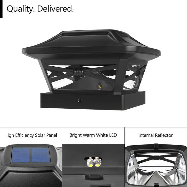 Alt view image 2 of 6 - Renaissance Solar Outdoor Post Cap Lights - Includes Bases for 4x4 5x5 6x6 Posts - Bright LED Light - Slate Black (12 Pack)