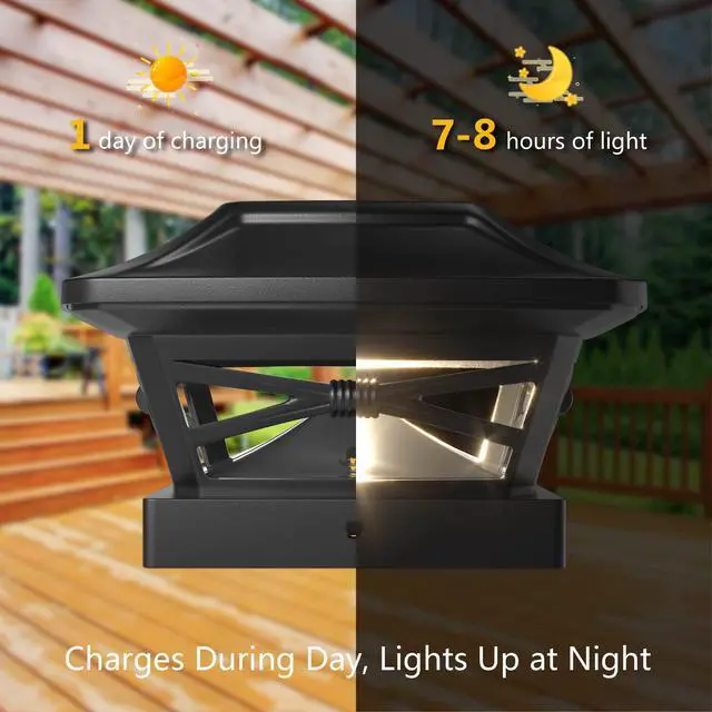 Alt view image 5 of 6 - Renaissance Solar Outdoor Post Cap Lights - Includes Bases for 4x4 5x5 6x6 Posts - Bright LED Light - Slate Black (12 Pack)