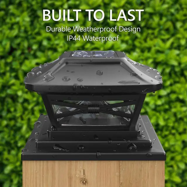 Alt view image 6 of 6 - Renaissance Solar Outdoor Post Cap Lights - Includes Bases for 4x4 5x5 6x6 Posts - Bright LED Light - Slate Black (12 Pack)