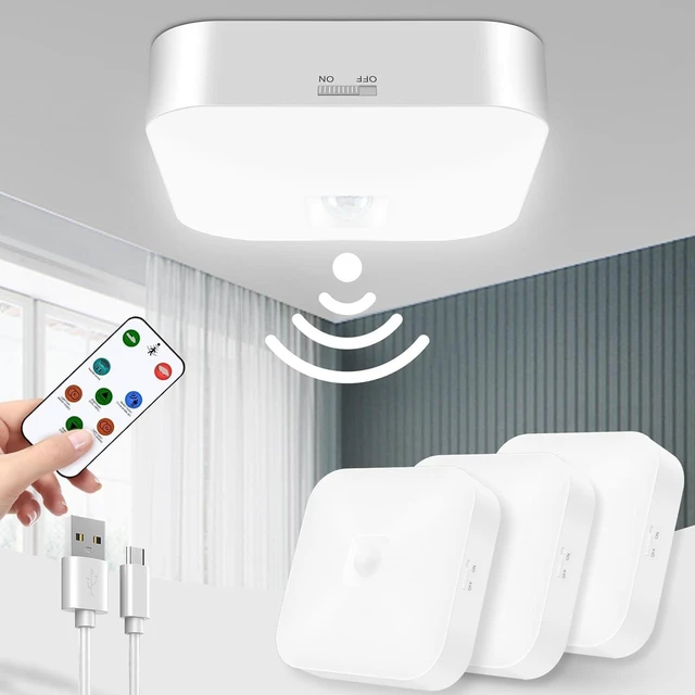 Main image of Rechargeable Motion Sensor Ceiling Light with Remote, 3000K-6000K 3 Pack Wireless, Battery Operated, Motion Activated, Indoor Use for Closet, Shower, Hallway, Garage, Pantry, Stair and Bathroom