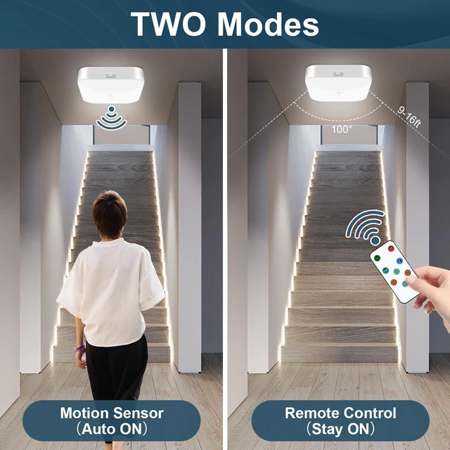 Alt view image 5 of 6 - Rechargeable Motion Sensor Ceiling Light with Remote, 3000K-6000K 3 Pack Wireless, Battery Operated, Motion Activated, Indoor Use for Closet, Shower, Hallway, Garage, Pantry, Stair and Bathroom