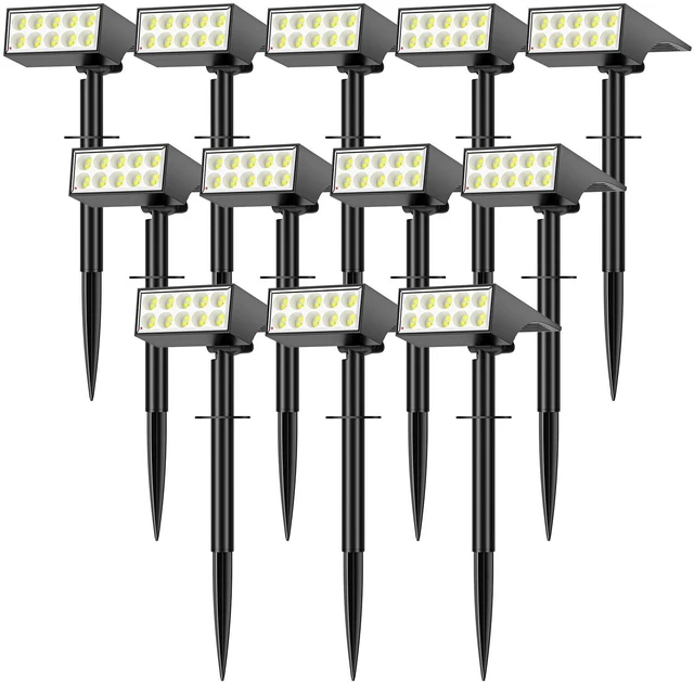 Main image of 12 Pack Solar Spot Lights Outdoor Landscape Spotlights, Cool White IP65 Waterproof, Auto On/Off LED Powered Yard Garden Flood Solar Light for Outside Pathway Wall Tree Lawn Uplights Lights