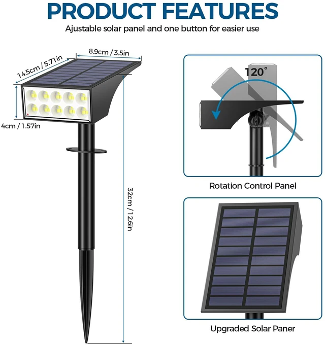 Alt view image 7 of 7 - 12 Pack Solar Spot Lights Outdoor Landscape Spotlights, Cool White IP65 Waterproof, Auto On/Off LED Powered Yard Garden Flood Solar Light for Outside Pathway Wall Tree Lawn Uplights Lights
