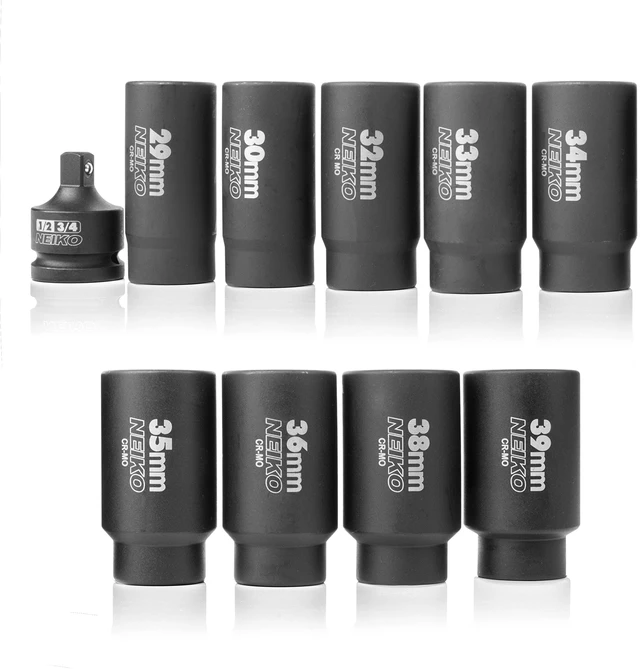 Alt view image 2 of 6 - 02531A 10 Piece 12 Point Socket Set 1/2 Drive, Lug Nut Remover, Spindle Nut Socket, Axle Nut Socket Set, Metric 29-39mm Socket 1/2 Drive Impact Set, Cr-Mo Impact Adapter, 3/4" -1/2 Reducer