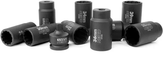 Alt view image 3 of 6 - 02531A 10 Piece 12 Point Socket Set 1/2 Drive, Lug Nut Remover, Spindle Nut Socket, Axle Nut Socket Set, Metric 29-39mm Socket 1/2 Drive Impact Set, Cr-Mo Impact Adapter, 3/4" -1/2 Reducer