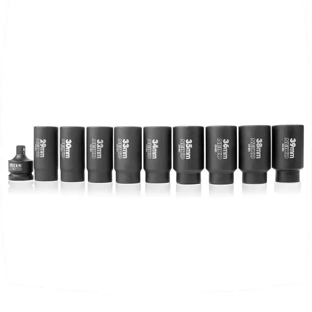 Alt view image 5 of 6 - 02531A 10 Piece 12 Point Socket Set 1/2 Drive, Lug Nut Remover, Spindle Nut Socket, Axle Nut Socket Set, Metric 29-39mm Socket 1/2 Drive Impact Set, Cr-Mo Impact Adapter, 3/4" -1/2 Reducer