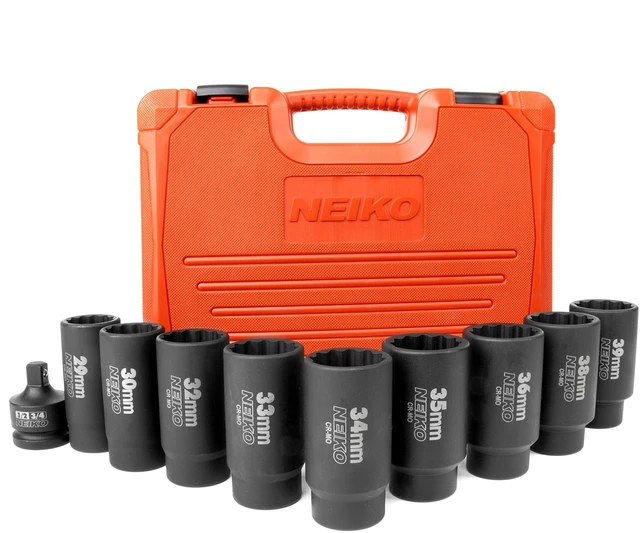 Alt view image 4 of 6 - 02531A 10 Piece 12 Point Socket Set 1/2 Drive, Lug Nut Remover, Spindle Nut Socket, Axle Nut Socket Set, Metric 29-39mm Socket 1/2 Drive Impact Set, Cr-Mo Impact Adapter, 3/4" -1/2 Reducer
