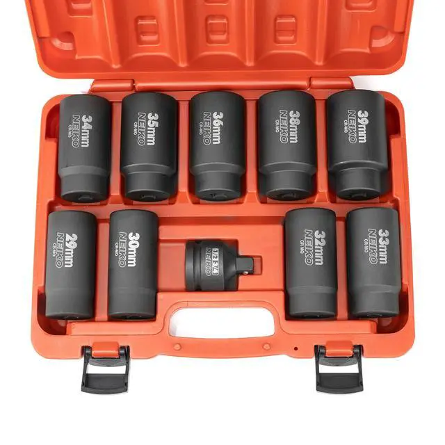 Alt view image 6 of 6 - 02531A 10 Piece 12 Point Socket Set 1/2 Drive, Lug Nut Remover, Spindle Nut Socket, Axle Nut Socket Set, Metric 29-39mm Socket 1/2 Drive Impact Set, Cr-Mo Impact Adapter, 3/4" -1/2 Reducer