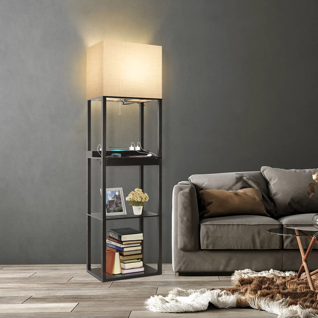 Alt view image 7 of 7 - Plus Charging Station Floor Lamp with Wireless Charger, 2 USB-C Port, 2 Power Outlet, Floor Lamp with Shelves, 15W LED Bulb, 3 Colors, Memory Function, Standing Lamp for Living Room Bedroom