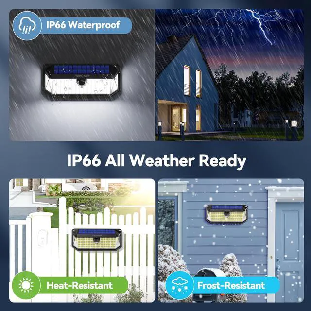 Alt view image 6 of 7 - 416 LED Solar Lights Outdoor Motion Sensor Waterproof 4200lm,6 Pack IP66 Waterproof, 300° Wide Angle & 3 Modes Motion Sensor Solar Flood Wall Lights for Patio, Fence, Deck, Garage & Street