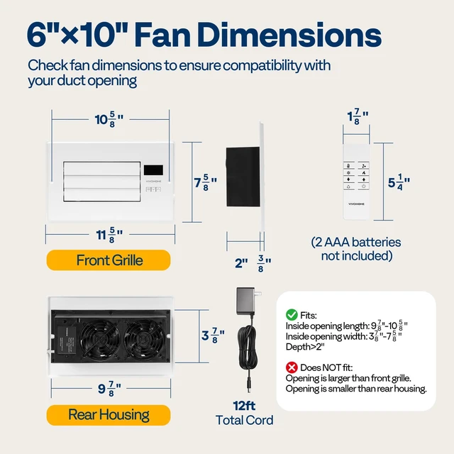 Alt view image 7 of 7 - Register Booster Fan - 6'' x 10'' Opening with Adjustable Louver Smart Thermostat & 10-Speed WIFI App Control - AC Vent Fan for Floor, Ceiling, Wall - Quiet Operation (White)