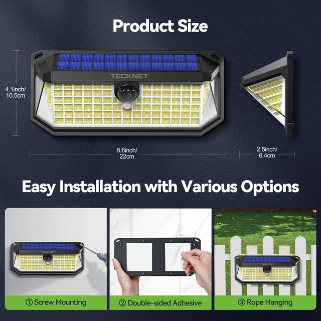 Alt view image 7 of 7 - 416 LED Solar Lights Outdoor Motion Sensor Waterproof 4200lm,6 Pack IP66 Waterproof, 300° Wide Angle & 3 Modes Motion Sensor Solar Flood Wall Lights for Patio, Fence, Deck, Garage & Street