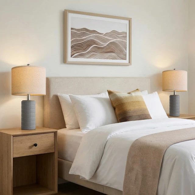 Alt view image 3 of 7 - 20.75'' Ceramic Small Table Lamps for Bedroom, Modern Dark Gray Bedside Lamps Set of 2, Farmhouse Lamps for Living Room with Linen Lampshade for Night Stands Guest Room Side End Table Console
