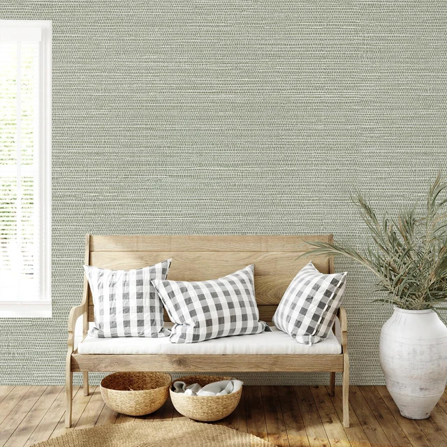 Alt view image 2 of 7 - Grasscloth Wallpaper Peel and Stick Cream Grassweave Stick on Wallpaper Textured Self Adhesive Wall Paper Contact Paper 1181" x 17.3"