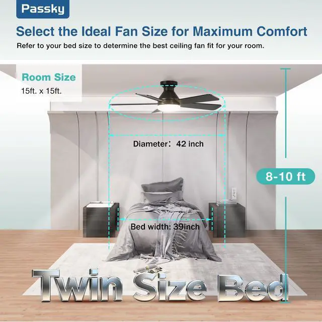 Alt view image 6 of 7 - 42 Inch Black Low Profile Ceiling Fans with Lights and Remote Flush mount, 3-color dimmable light, quiet reversible DC motor, easy install, memory, timer, bedroom, covered outdoor areas