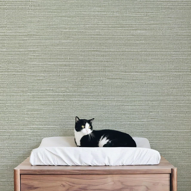 Alt view image 3 of 7 - Grasscloth Wallpaper Peel and Stick Cream Grassweave Stick on Wallpaper Textured Self Adhesive Wall Paper Contact Paper 1181" x 17.3"