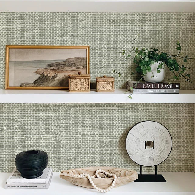 Alt view image 7 of 7 - Grasscloth Wallpaper Peel and Stick Cream Grassweave Stick on Wallpaper Textured Self Adhesive Wall Paper Contact Paper 1181" x 17.3"