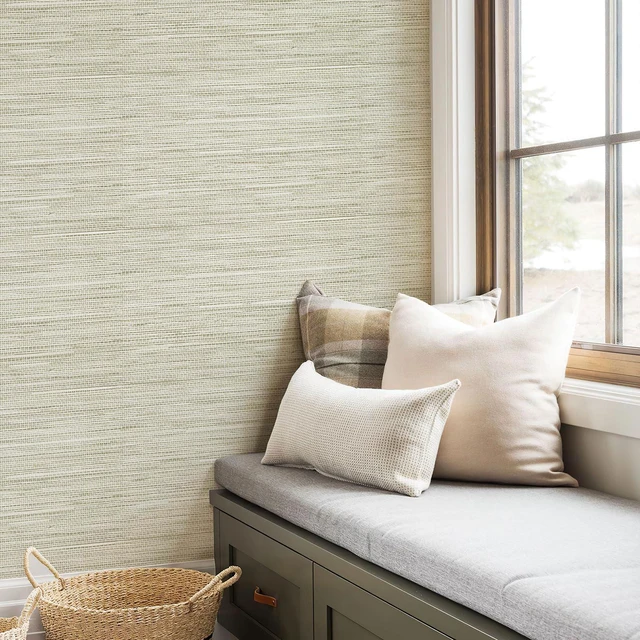 Alt view image 4 of 7 - Grasscloth Wallpaper Peel and Stick Cream Grassweave Stick on Wallpaper Textured Self Adhesive Contact Paper 1181" x 17.3"