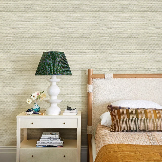 Alt view image 5 of 7 - Grasscloth Wallpaper Peel and Stick Cream Grassweave Stick on Wallpaper Textured Self Adhesive Contact Paper 1181" x 17.3"