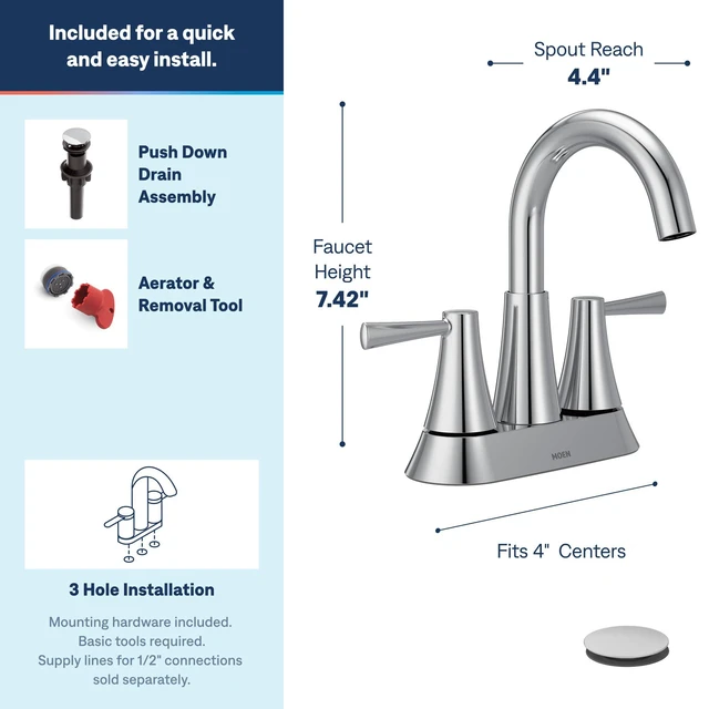 Alt view image 2 of 5 - 84022 Ronan Chrome 2-Handle Centerset Bathroom Faucet with Drain